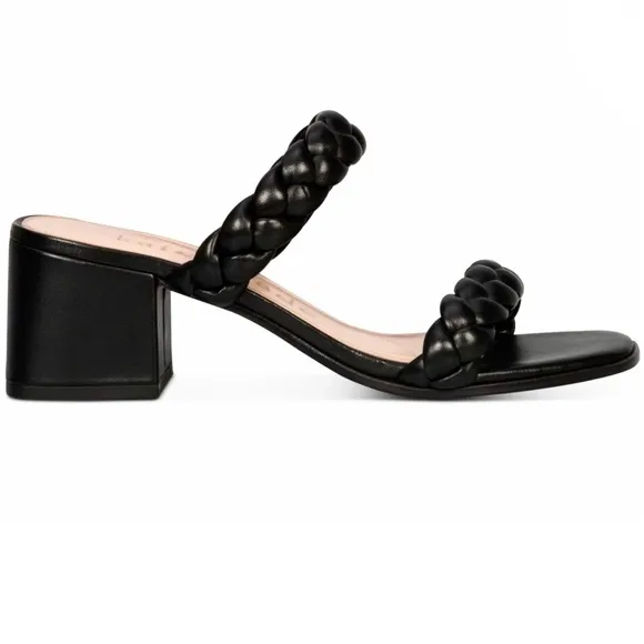 Kate Spade Juniper Black Leather Block Heel Slide Sandals Pumps Dress Shoes 8