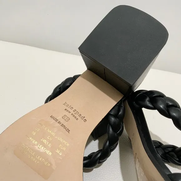 Kate Spade Juniper Black Leather Block Heel Slide Sandals Pumps Dress Shoes 8