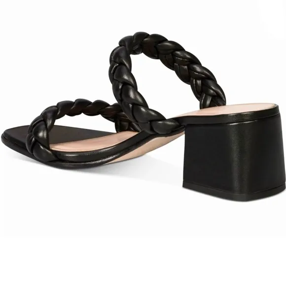 Kate Spade Juniper Black Leather Block Heel Slide Sandals Pumps Dress Shoes 8