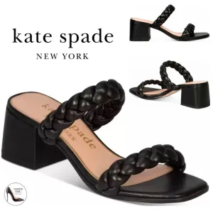 Kate Spade Juniper Black Leather Block Heel Slide Sandals Pumps Dress Shoes 8