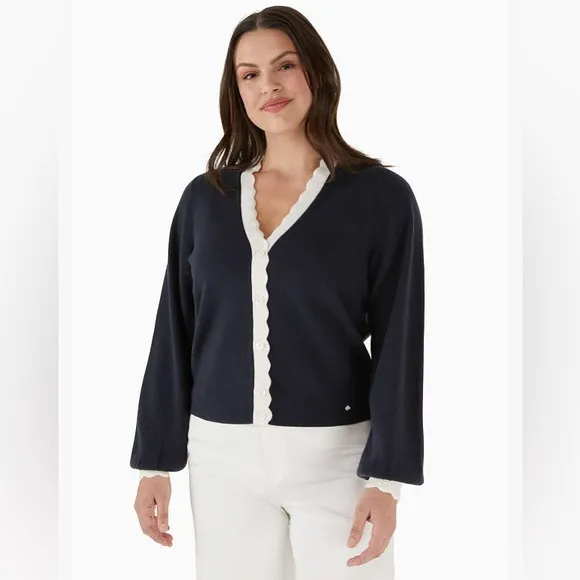 ♠️kate spade Scalloped Colorblock Cardigan, Blazer Blue NWT