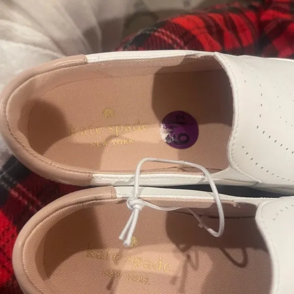 kate spade White and Tan Sneakers with Slip-On Design and Thick Sole