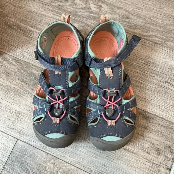 Keen Big Kids Youth Seacamp II CNX Sandals Size 5 Slate Blue with Aqua &amp; Pink