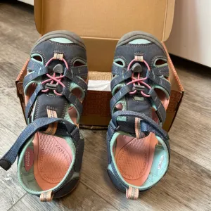 Keen Big Kids Youth Seacamp II CNX Sandals Size 5 Slate Blue with Aqua &amp; Pink