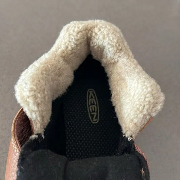 Keen Kids' Brown Leather Kootenay Winter Boots Faux Fur Lining Youth 6