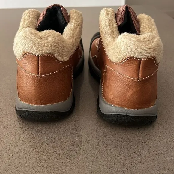 Keen Kids' Brown Leather Kootenay Winter Boots Faux Fur Lining Youth 6