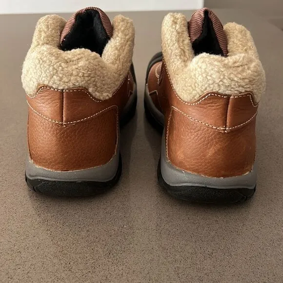Keen Kids' Brown Leather Kootenay Winter Boots Faux Fur Lining Youth 6