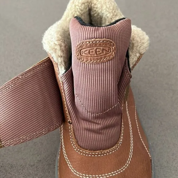 Keen Kids' Brown Leather Kootenay Winter Boots Faux Fur Lining Youth 6