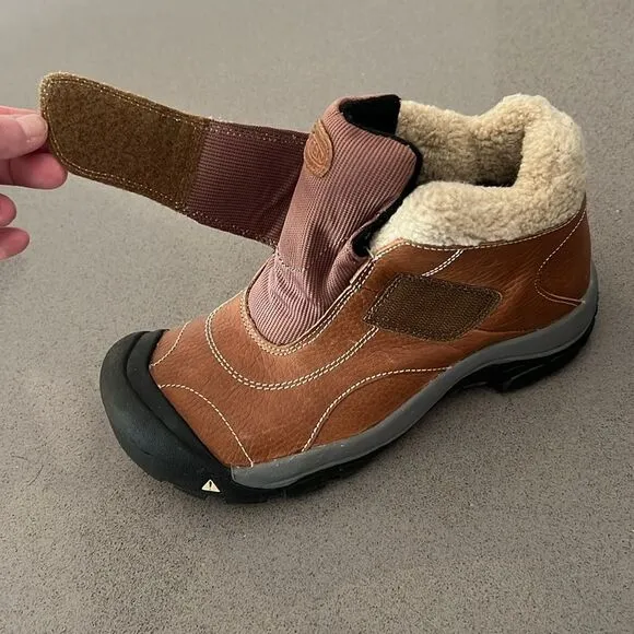 Keen Kids' Brown Leather Kootenay Winter Boots Faux Fur Lining Youth 6