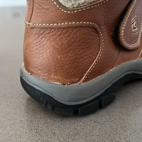 Keen Kids' Brown Leather Kootenay Winter Boots Faux Fur Lining Youth 6