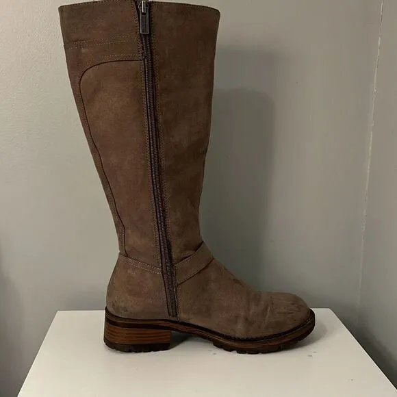 Kenneth Cole Tough Talk Women's Brown Faux Suede Side Zip Tall Boots Size 7 Wide
