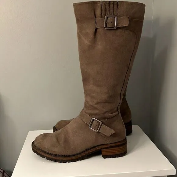 Kenneth Cole Tough Talk Women's Brown Faux Suede Side Zip Tall Boots Size 7 Wide