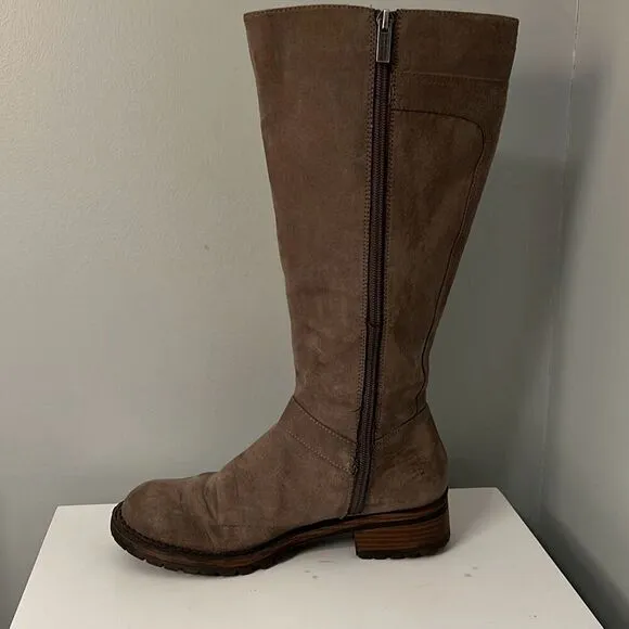 Kenneth Cole Tough Talk Women's Brown Faux Suede Side Zip Tall Boots Size 7 Wide