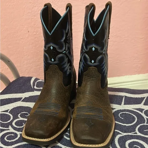 Kids Brown and Blue Western Boots