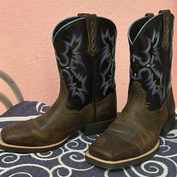 Kids Brown and Blue Western Boots