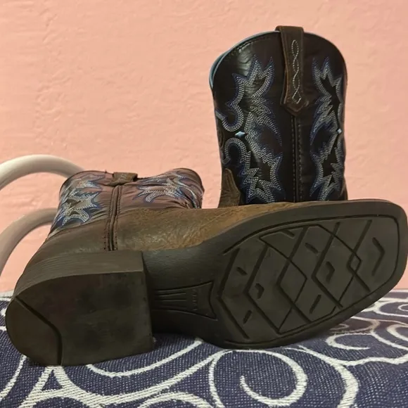 Kids Brown and Blue Western Boots