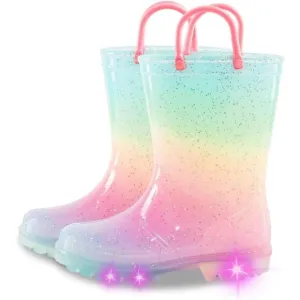 Kids Toddler Rain Boot Pink Gradient Polyvinyl Light Up Waterproof Patterns