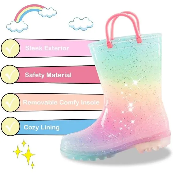 Kids Toddler Rain Boot Pink Gradient Polyvinyl Light Up Waterproof Patterns