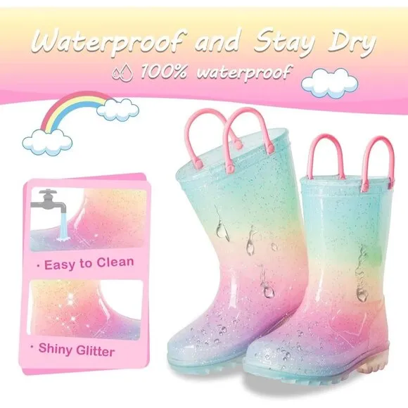 Kids Toddler Rain Boot Pink Gradient Polyvinyl Light Up Waterproof Patterns