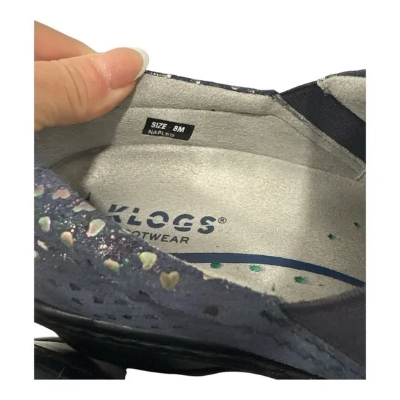 KLOGS Naples size 8 M Slip On Shoes Nursing Healthcare Navy Hearts