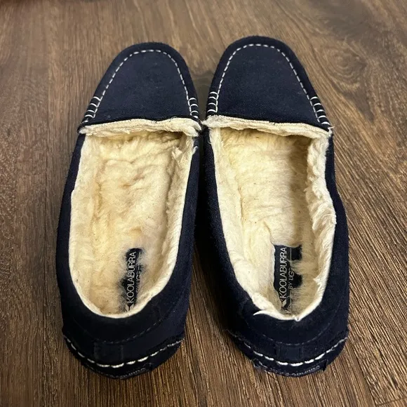 Koolaburra By Ugg Lezly Slippers Womens 7 Blue Suede Shearling‎ Lined Shoes