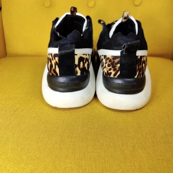 KURT GEIGER London Black White Lunar Animal Print Sneakers Women's Shoes Sz 7.5