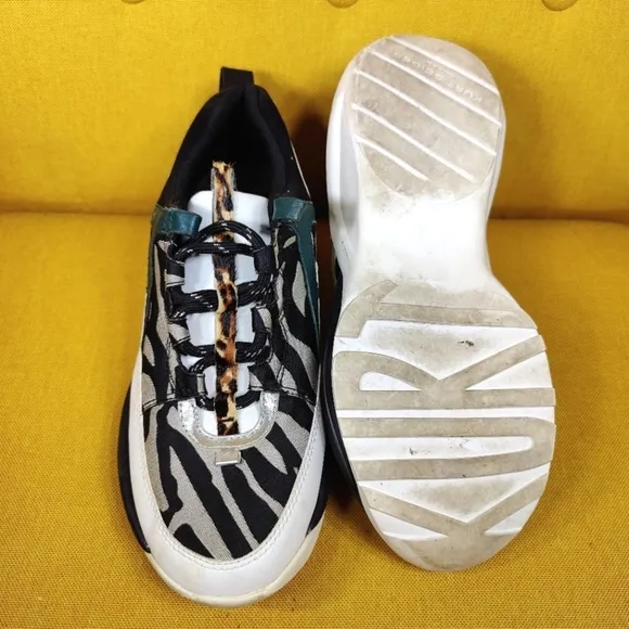 KURT GEIGER London Black White Lunar Animal Print Sneakers Women's Shoes Sz 7.5