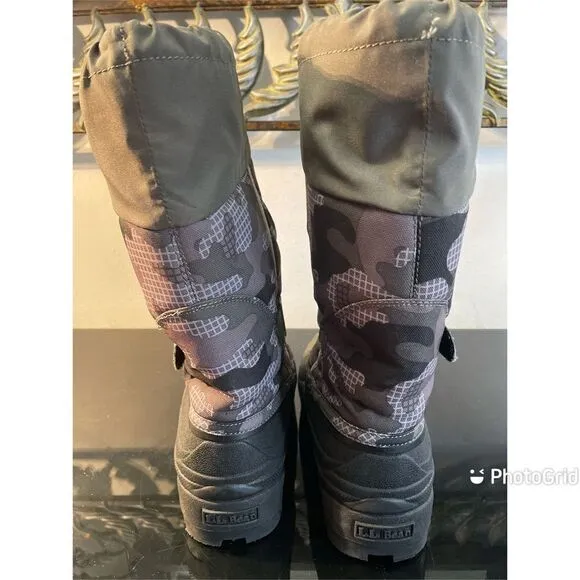 L L Bean Green Camo Snow boot Hook &amp; Loop Closure Wool Lined Waterproof Y6 W 8