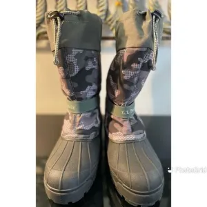 L L Bean Green Camo Snow boot Hook &amp; Loop Closure Wool Lined Waterproof Y6 W 8