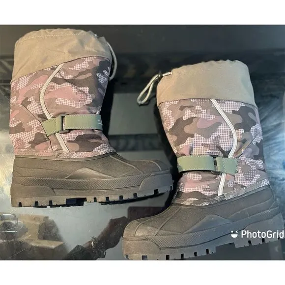 L L Bean Green Camo Snow boot Hook &amp; Loop Closure Wool Lined Waterproof Y6 W 8