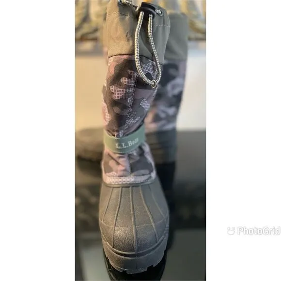 L L Bean Green Camo Snow boot Hook &amp; Loop Closure Wool Lined Waterproof Y6 W 8