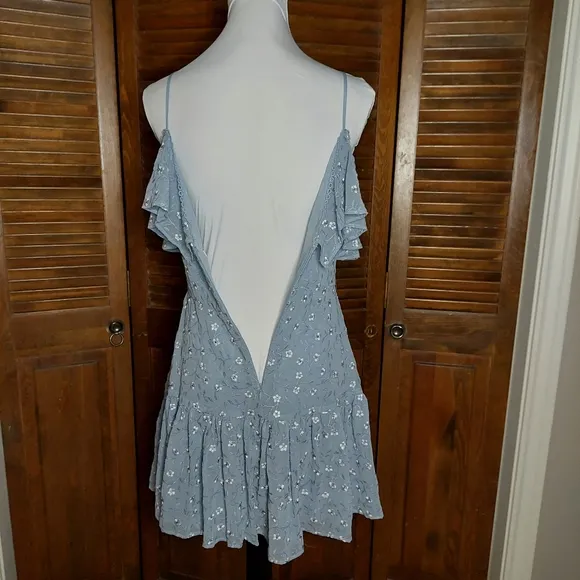 La Maison Talulah Ardency Blue Floral-Embroidered Dress Sz S