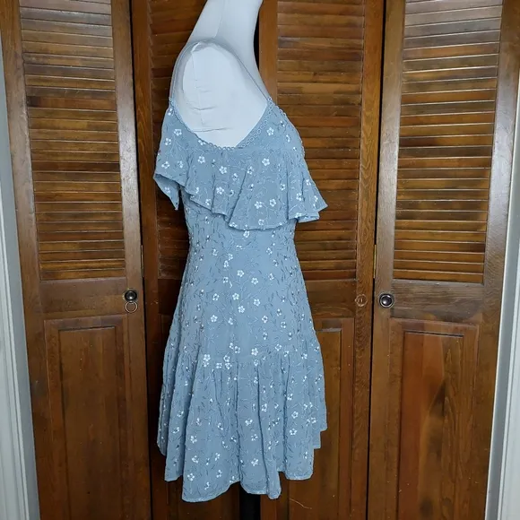 La Maison Talulah Ardency Blue Floral-Embroidered Dress Sz S
