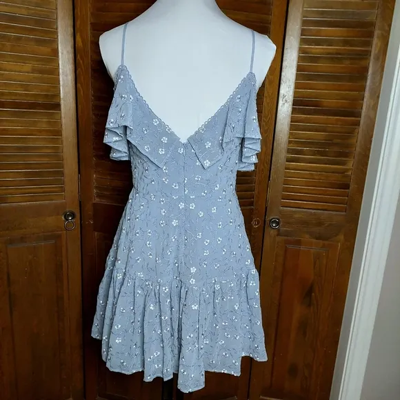 La Maison Talulah Ardency Blue Floral-Embroidered Dress Sz S
