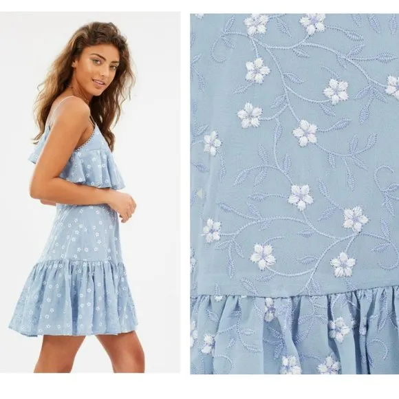 La Maison Talulah Ardency Blue Floral-Embroidered Dress Sz S