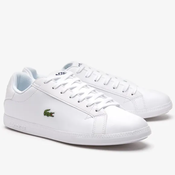LACOSTE Men's White Graduate Leather and Synthetic Sneakers 10