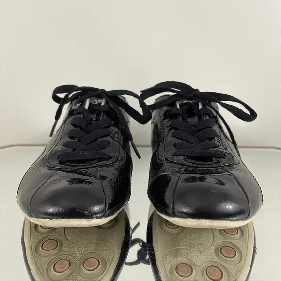 LACOSTE Y2K Black Pink Shiny Patent Leather Shua 2 Casual Bowler Track Sneakers