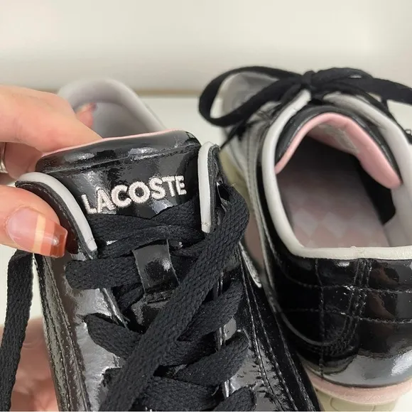 LACOSTE Y2K Black Pink Shiny Patent Leather Shua 2 Casual Bowler Track Sneakers