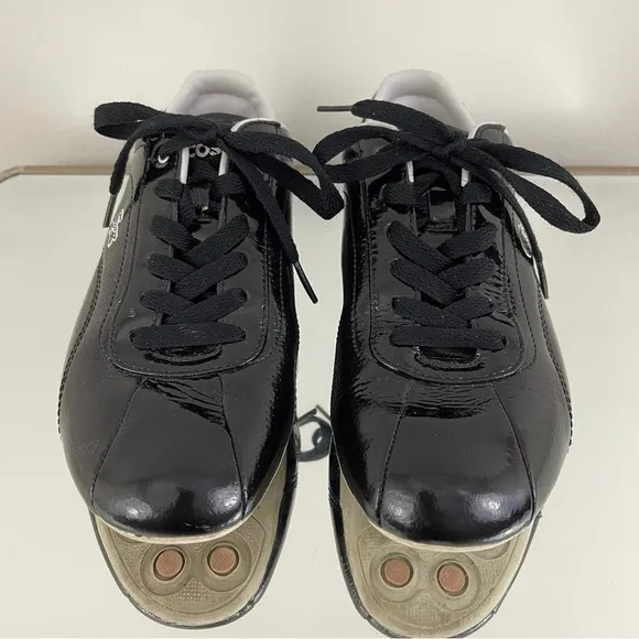 LACOSTE Y2K Black Pink Shiny Patent Leather Shua 2 Casual Bowler Track Sneakers