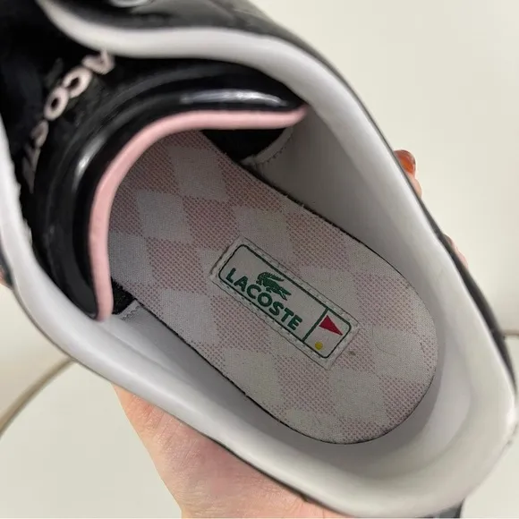 LACOSTE Y2K Black Pink Shiny Patent Leather Shua 2 Casual Bowler Track Sneakers