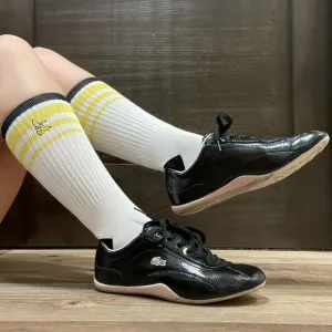LACOSTE Y2K Black Pink Shiny Patent Leather Shua 2 Casual Bowler Track Sneakers