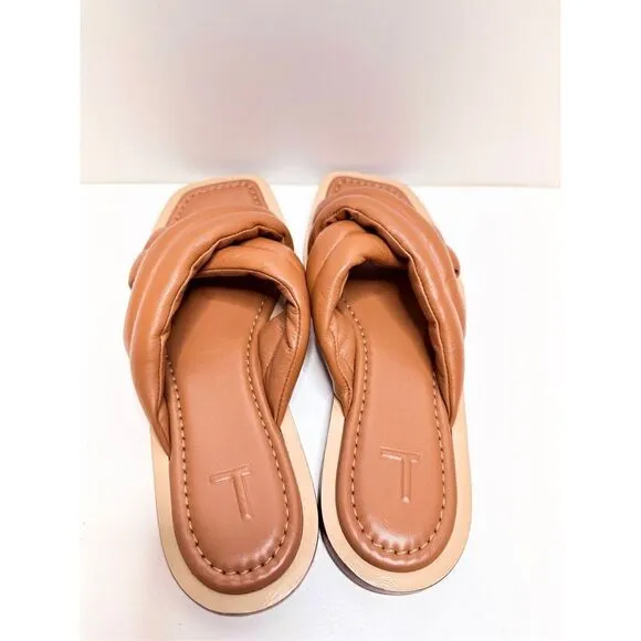 Lafayette 148 Shoes Size 6.5 Donne Slide Sandal 100% Leather Puffy Cognac Brown