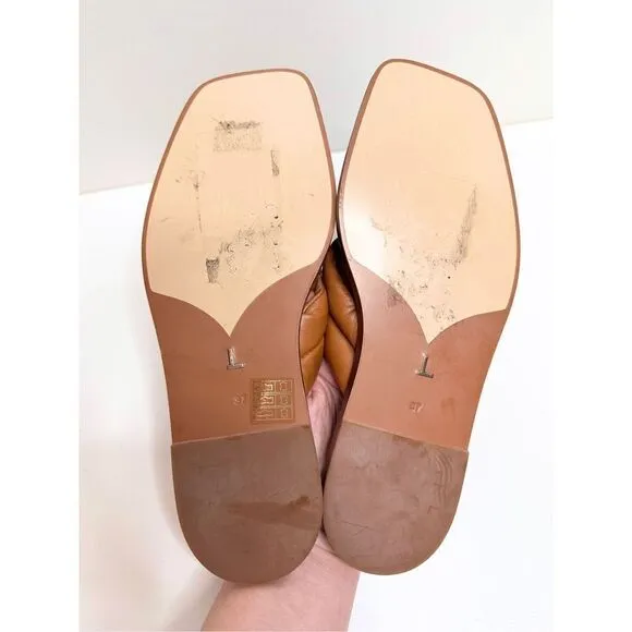Lafayette 148 Shoes Size 6.5 Donne Slide Sandal 100% Leather Puffy Cognac Brown