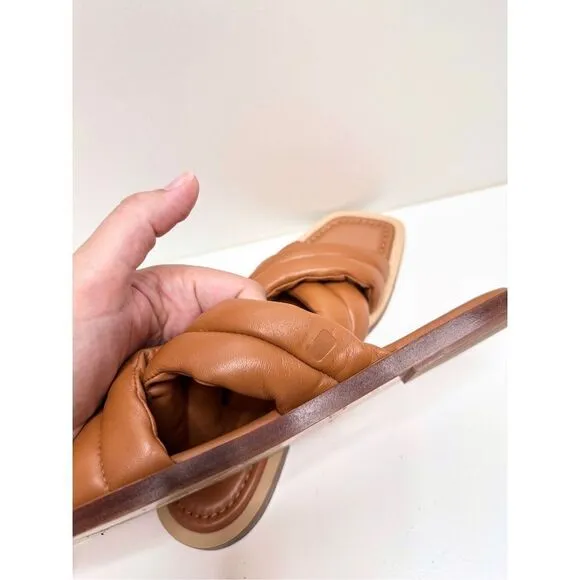 Lafayette 148 Shoes Size 6.5 Donne Slide Sandal 100% Leather Puffy Cognac Brown
