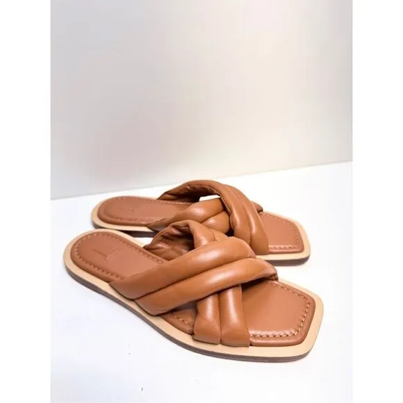 Lafayette 148 Shoes Size 6.5 Donne Slide Sandal 100% Leather Puffy Cognac Brown