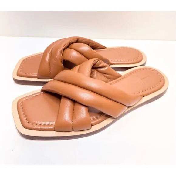 Lafayette 148 Shoes Size 6.5 Donne Slide Sandal 100% Leather Puffy Cognac Brown