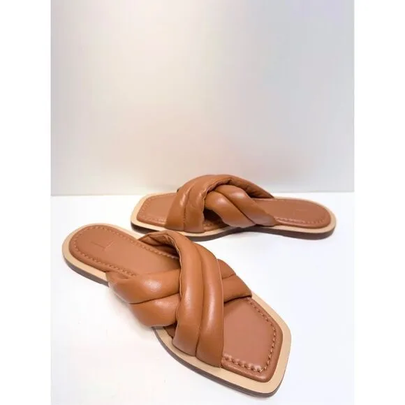 Lafayette 148 Shoes Size 6.5 Donne Slide Sandal 100% Leather Puffy Cognac Brown