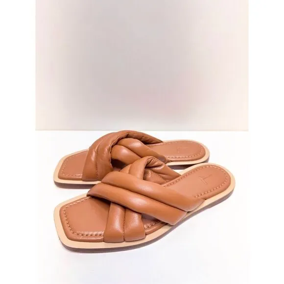 Lafayette 148 Shoes Size 6.5 Donne Slide Sandal 100% Leather Puffy Cognac Brown