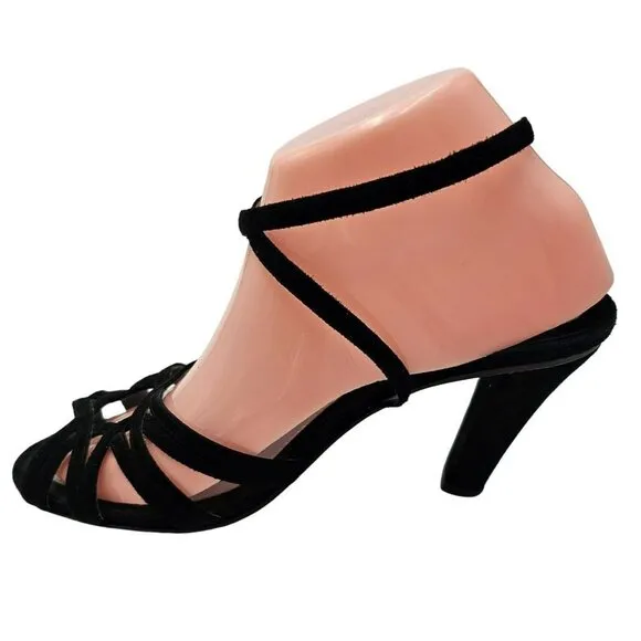 LAMBERTSON TRUEX Suede Sandals 38 Designer Heels Luxury Shoes Ankle Wrap 7.5