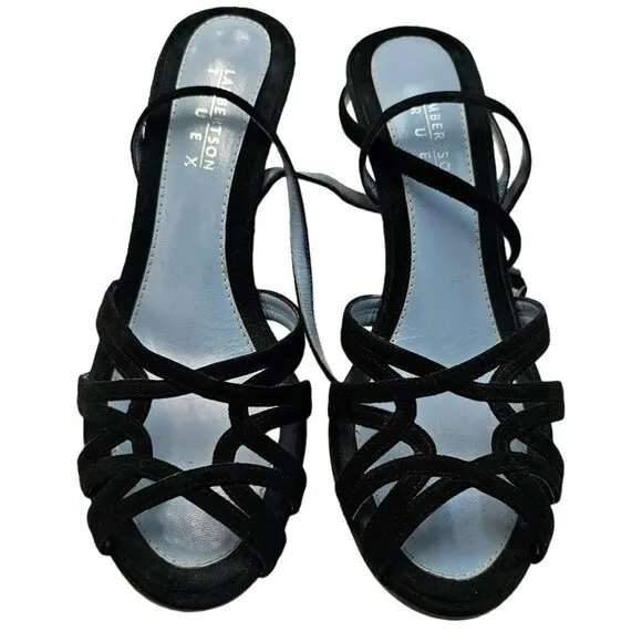 LAMBERTSON TRUEX Suede Sandals 38 Designer Heels Luxury Shoes Ankle Wrap 7.5